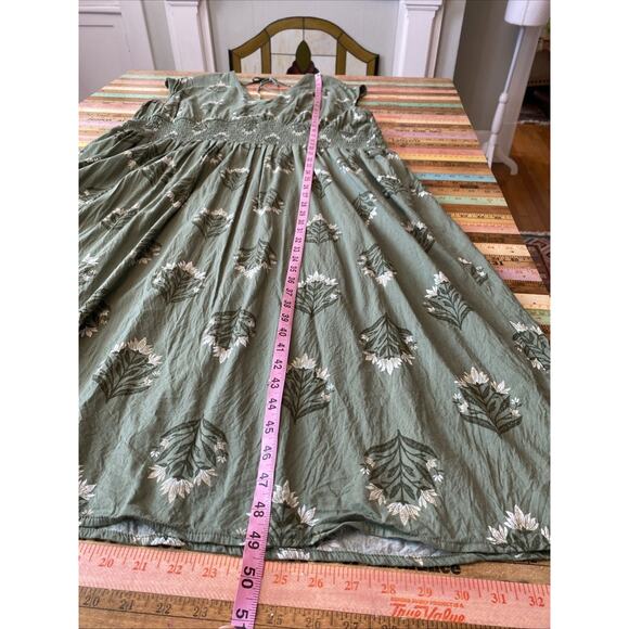 Old Navy XXL Green Floral Midi Dress Smocked 2X Plus Garden Party Boho India - Picture 13 of 16